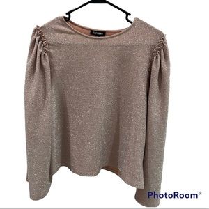 Express pink metallic ruffle shoulder and bell sleeve blouse